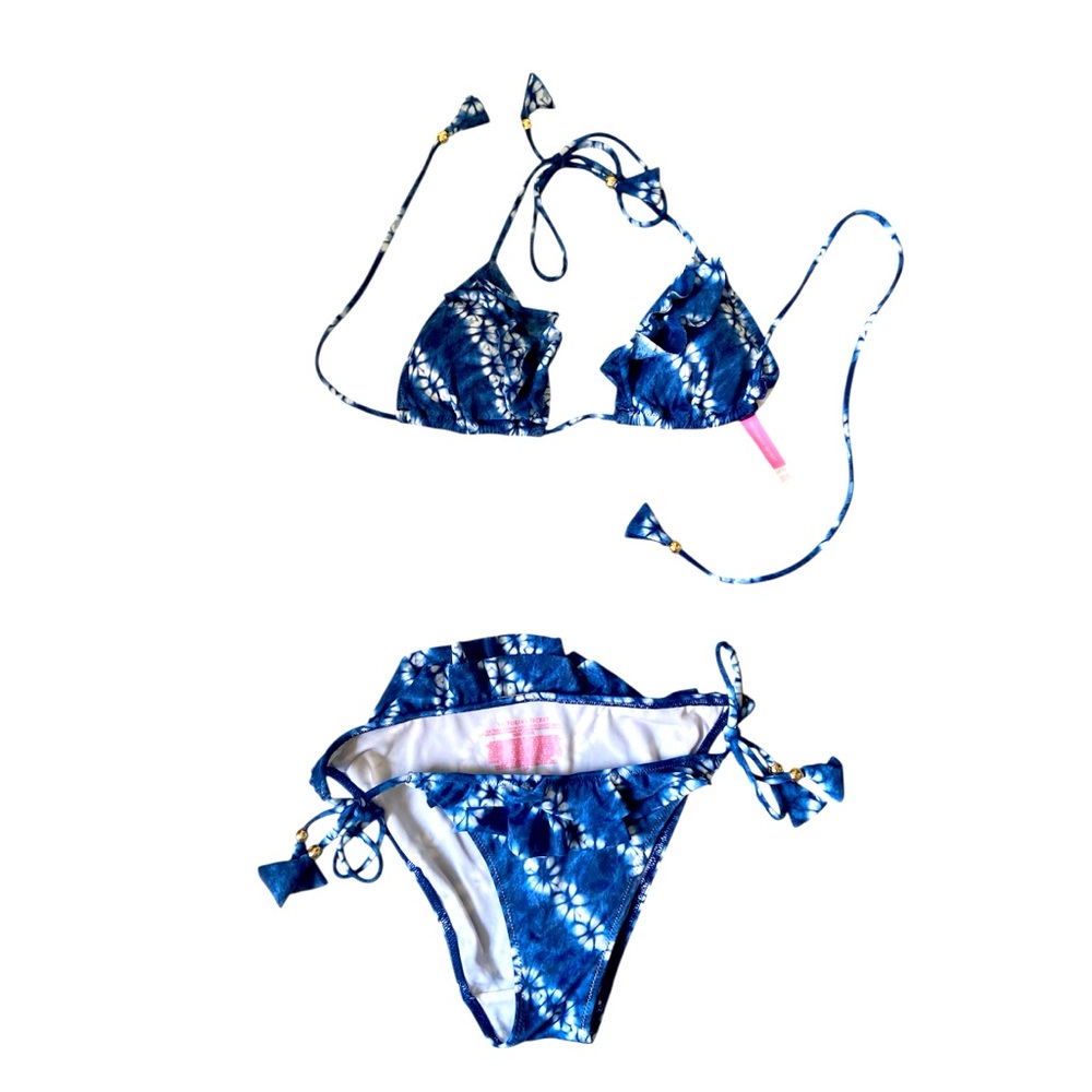 Victorias Secret Teeny Bikini Blue Tie-Dye Fabric with Gold Tag